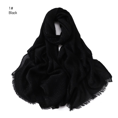 Pure Color Crimped Polyester Scarf for Women's Monochrome Two-End Short Beard Scarf Shawl