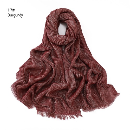 Pure Color Crimped Polyester Scarf for Women's Monochrome Two-End Short Beard Scarf Shawl