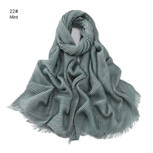 Pure Color Crimped Polyester Scarf for Women's Monochrome Two-End Short Beard Scarf Shawl