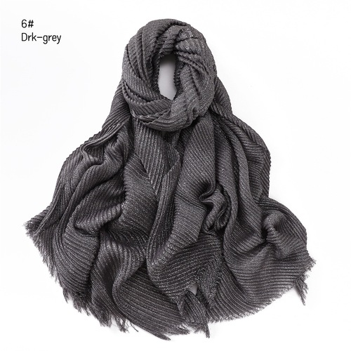Pure Color Crimped Polyester Scarf for Women's Monochrome Two-End Short Beard Scarf Shawl