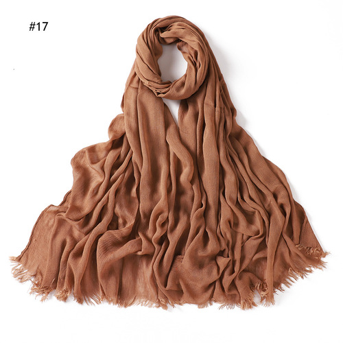 Rayon Women's Pleated Solid Color Rayon Two-Headed Headscarf Breathable Soft Scarf