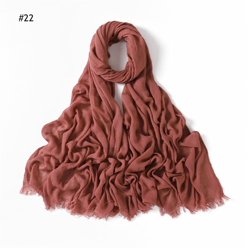 Rayon Women's Pleated Solid Color Rayon Two-Headed Headscarf Breathable Soft Scarf