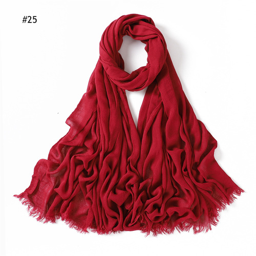 Rayon Women's Pleated Solid Color Rayon Two-Headed Headscarf Breathable Soft Scarf