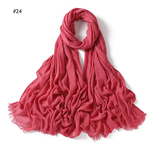 Rayon Women's Pleated Solid Color Rayon Two-Headed Headscarf Breathable Soft Scarf