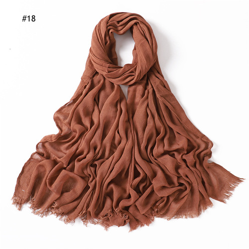 Rayon Women's Pleated Solid Color Rayon Two-Headed Headscarf Breathable Soft Scarf