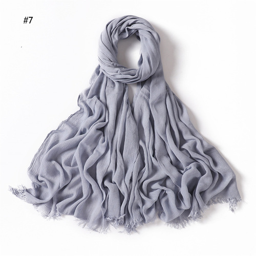 Rayon Women's Pleated Solid Color Rayon Two-Headed Headscarf Breathable Soft Scarf