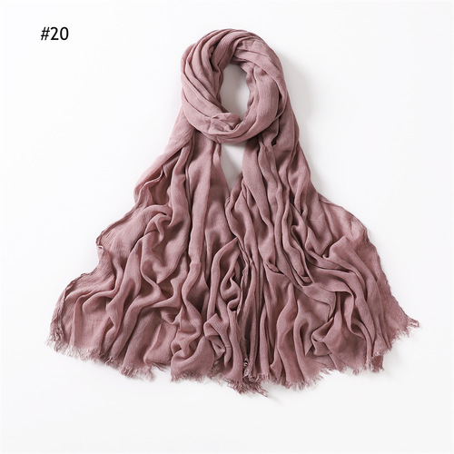 Rayon Women's Pleated Solid Color Rayon Two-Headed Headscarf Breathable Soft Scarf