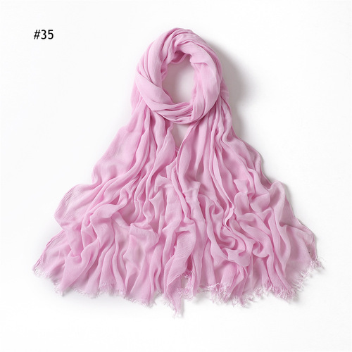 Rayon Women's Pleated Solid Color Rayon Two-Headed Headscarf Breathable Soft Scarf