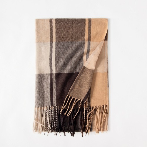 Autumn Winter Scarf Women's Long Scarf Retro Plaid Fringed Scarf Shawl
