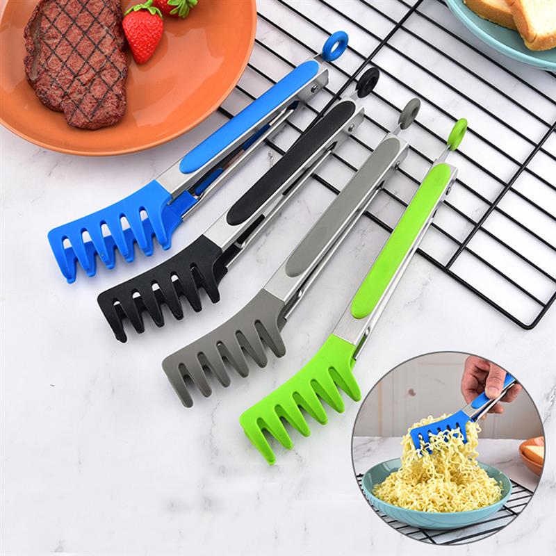 Food Grade Silicone Pasta Tongs Non-Slip Stainless Steel Food Tongs For Noodles Kitchen Tools BBQ Tools Accessories