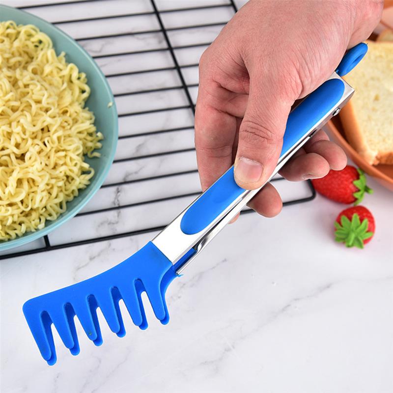 Food Grade Silicone Pasta Tongs Non-Slip Stainless Steel Food Tongs For Noodles Kitchen Tools BBQ Tools Accessories