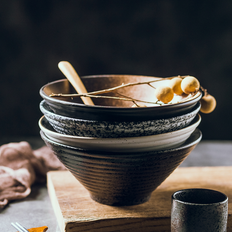 5 8 9 inch chinese EKA   porcelain udon pho noodle bowl chopsticks spoon black ramen bowl ceramic