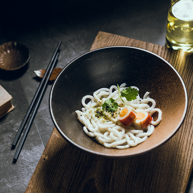 5 8 9 inch chinese EKA   porcelain udon pho noodle bowl chopsticks spoon black ramen bowl ceramic