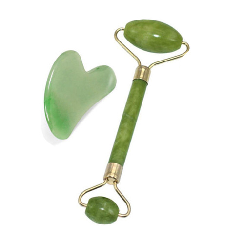 2020 Hot Sale Home Use Beauty Equipment  Natural Jade Scraper Massager Green Roller With Stones For Face Neck B