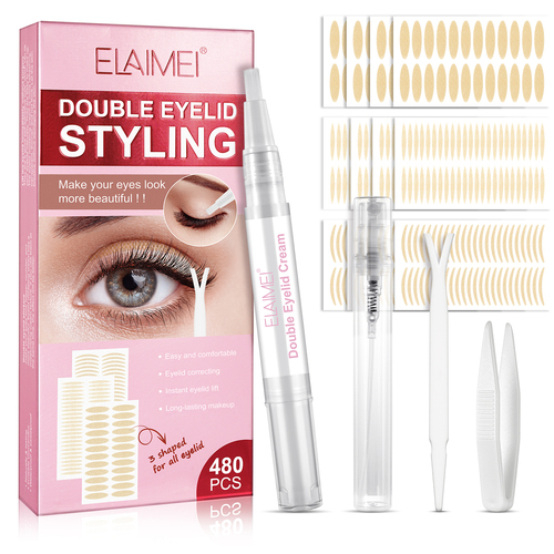 ELAIMEI 480 Pcs Transparent Natural Long Lasting Waterproof Invisible Double Eyelid Sticker Eyeliner Sticker Lace Eyelid