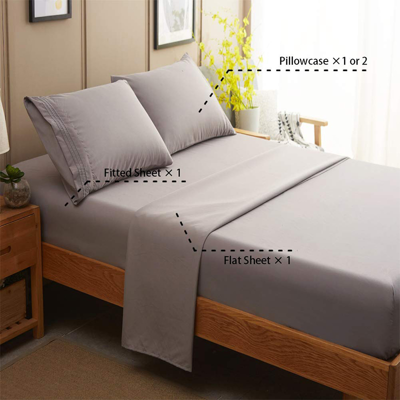 home textile 200TC solid color 100% cotton light grey bed sheet set