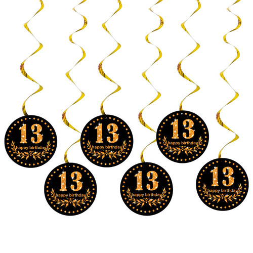 Happy Birthday Plastic Hanging Swirls 6pc/bag Black Gold Number Wall Decor 13th 16 18 30 40 50 60 70 90 80S Party Decora