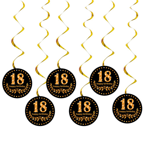 Happy Birthday Plastic Hanging Swirls 6pc/bag Black Gold Number Wall Decor 13th 16 18 30 40 50 60 70 90 80S Party Decora