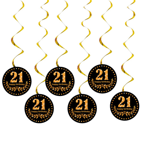 Happy Birthday Plastic Hanging Swirls 6pc/bag Black Gold Number Wall Decor 13th 16 18 30 40 50 60 70 90 80S Party Decora
