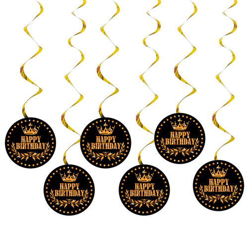 Happy Birthday Plastic Hanging Swirls 6pc/bag Black Gold Number Wall Decor 13th 16 18 30 40 50 60 70 90 80S Party Decora