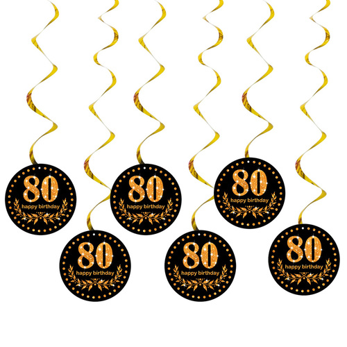 Happy Birthday Plastic Hanging Swirls 6pc/bag Black Gold Number Wall Decor 13th 16 18 30 40 50 60 70 90 80S Party Decora
