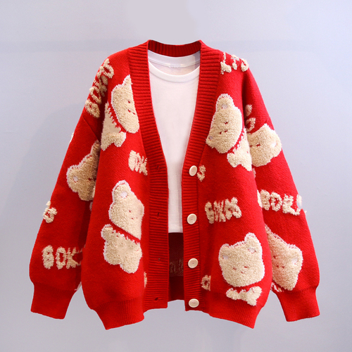   &  Women sweater Jacquard knitwear Girls knit winter long Sleeve ladies clothes Knitted Cardigan sweater w