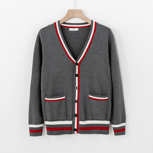 Spring and autumn sweaters men's and women's knitted cardigan thick V-neck single breasted top coat work clothes
