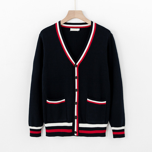 Spring and autumn sweaters men's and women's knitted cardigan thick V-neck single breasted top coat work clothes