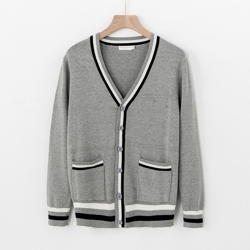 Spring and autumn sweaters men's and women's knitted cardigan thick V-neck single breasted top coat work clothes