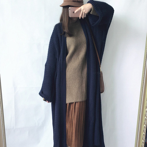 Autumn Winter Loose Knit Over Knee X-Long Lazy Cardigan Sweater for  Women ladies