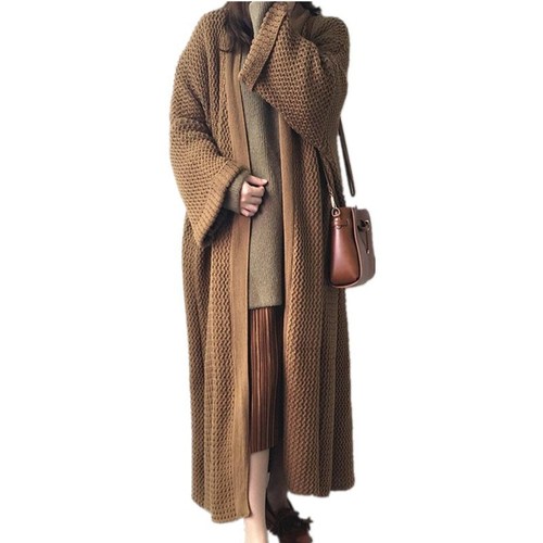 Autumn Winter Loose Knit Over Knee X-Long Lazy Cardigan Sweater for  Women ladies