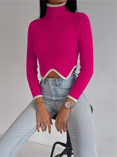New Arrival High Collar Knit Long Sleeve Crop Top Women Fashionable Oversize Pullover Sweater