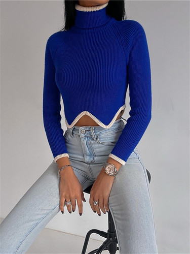 New Arrival High Collar Knit Long Sleeve Crop Top Women Fashionable Oversize Pullover Sweater