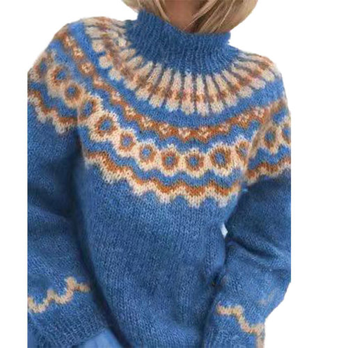 Autumn and winter new European and American women's high collar Pullover thick needle jacquard sweater women's knitting 