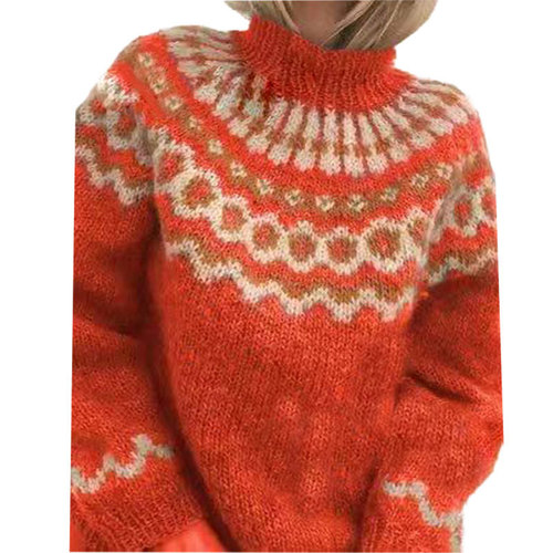 Autumn and winter new European and American women's high collar Pullover thick needle jacquard sweater women's knitting 