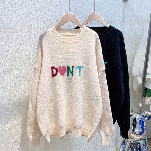 2023  New Arrivals Letters Casual Long Sleeve Tops Women Knitted Sweater