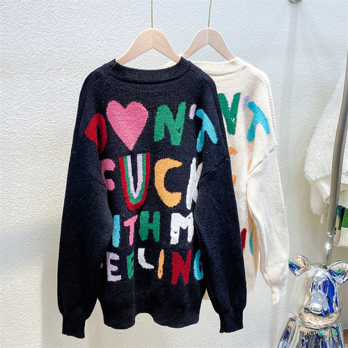 2023  New Arrivals Letters Casual Long Sleeve Tops Women Knitted Sweater