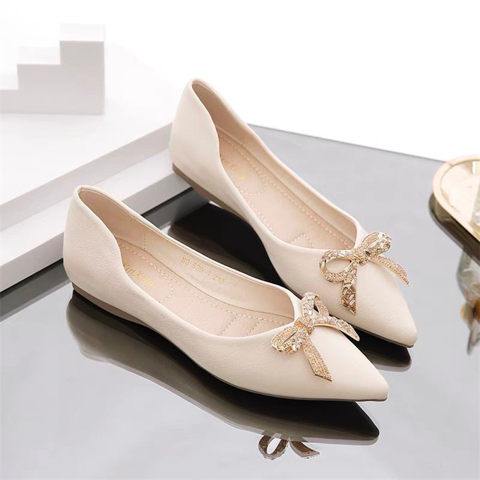 Elegant pointed toe rhinestone bow knot flat business women shoes