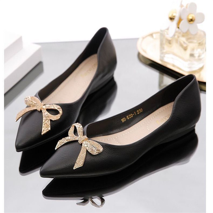 Elegant pointed toe rhinestone bow knot flat business women shoes