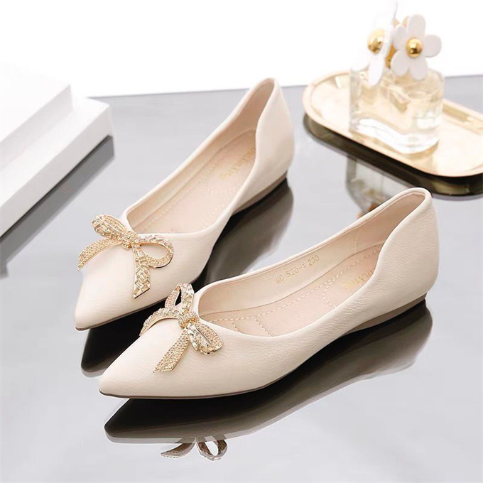 Elegant pointed toe rhinestone bow knot flat business women shoes