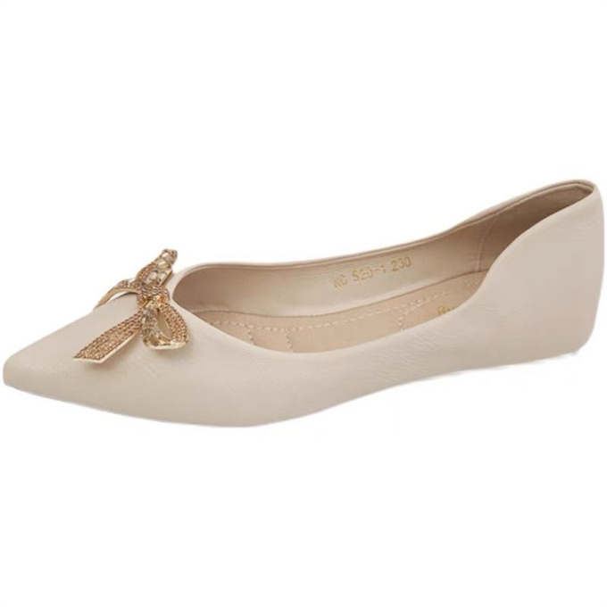 Elegant pointed toe rhinestone bow knot flat business women shoes