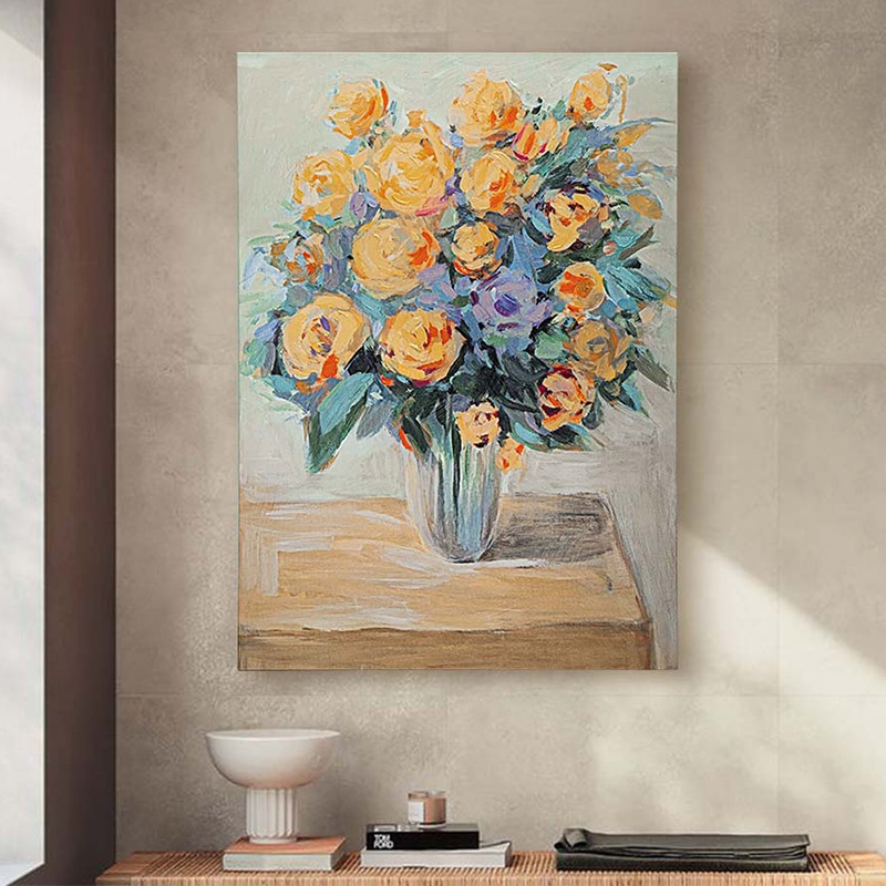 EAGLEGIFTS Home Decor 24 Inch Floral Canvas Painting Picture Neutral Textured Flower 3D Wall Hanging Art Decoration Oil 