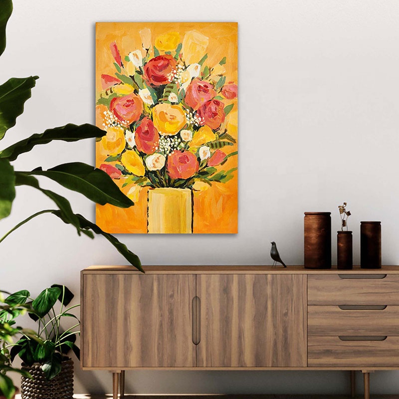 EAGLEGIFTS Home Decor 24 Inch Floral Canvas Painting Picture Neutral Textured Flower 3D Wall Hanging Art Decoration Oil 