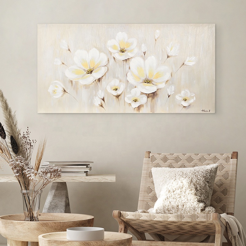 EAGLEGIFTS Home Decor 24 Inch Floral Canvas Painting Picture Neutral Textured Flower 3D Wall Hanging Art Decoration Oil 
