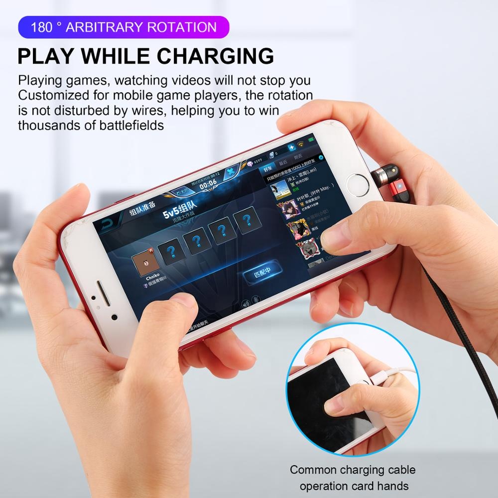 USLION 540 Degree Rotating USB Magnetic Cable Charger Mobile Phone 3 in 1 USB Cable Type C IOS Micro USB Charging Cable 