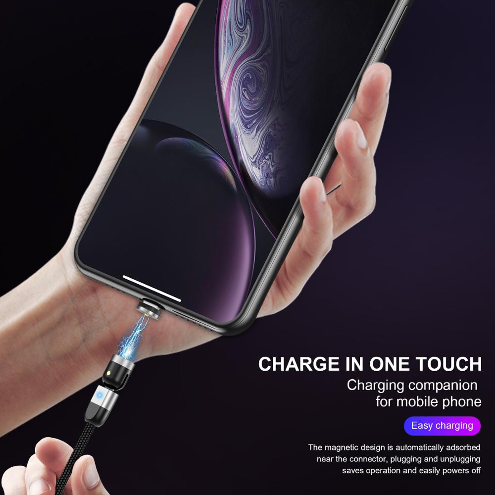 USLION 540 Degree Rotating USB Magnetic Cable Charger Mobile Phone 3 in 1 USB Cable Type C IOS Micro USB Charging Cable 