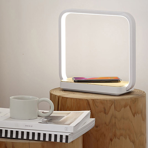  New 3 Grade Brightness Touch Dimmer Desk Lamp With Wireless Charger And Wooden Base For Mobile Phone