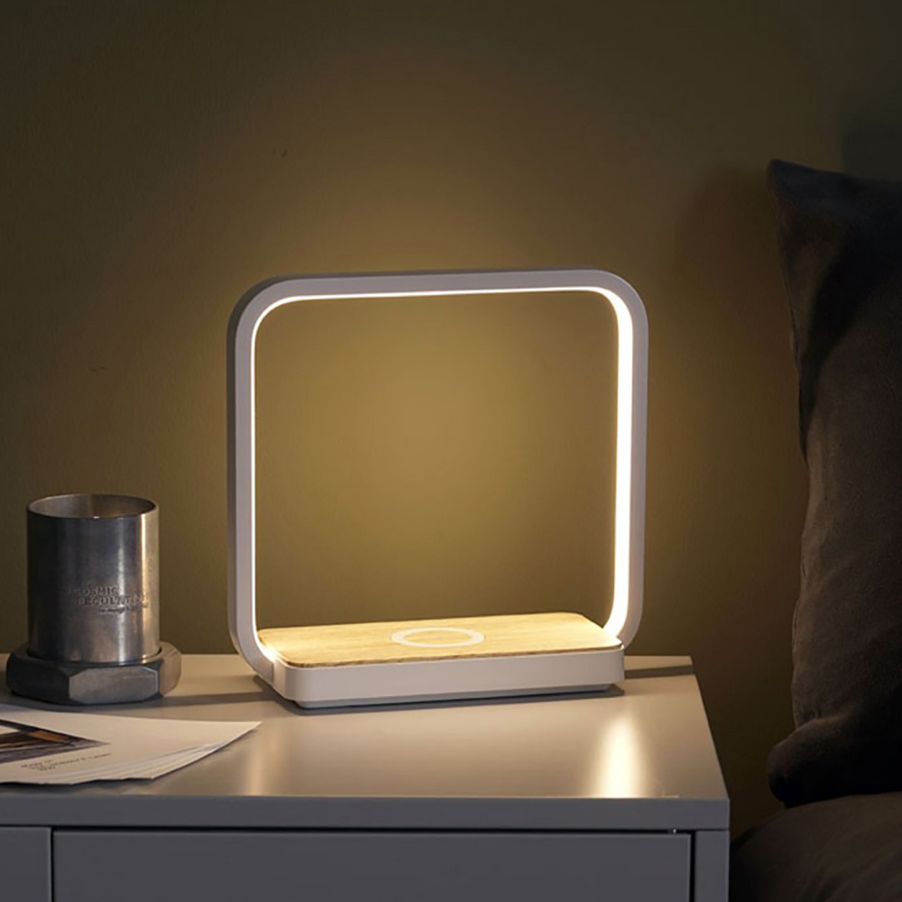  New 3 Grade Brightness Touch Dimmer Desk Lamp With Wireless Charger And Wooden Base For Mobile Phone