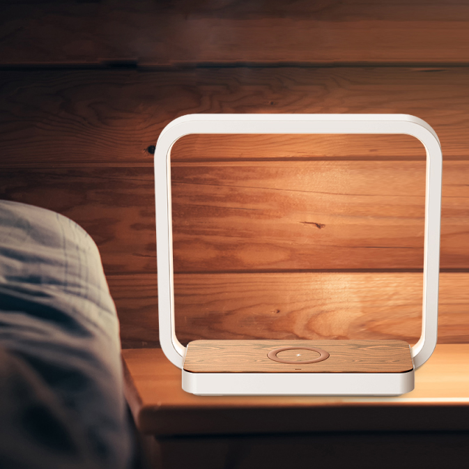  New 3 Grade Brightness Touch Dimmer Desk Lamp With Wireless Charger And Wooden Base For Mobile Phone