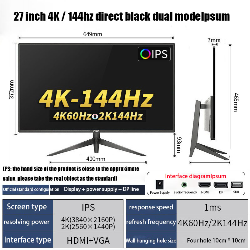 For  monitors 24 inches 144hz High refresh for  XPS 13 Hd desktop esports Eat Chicken game LCD screen desktop monitor